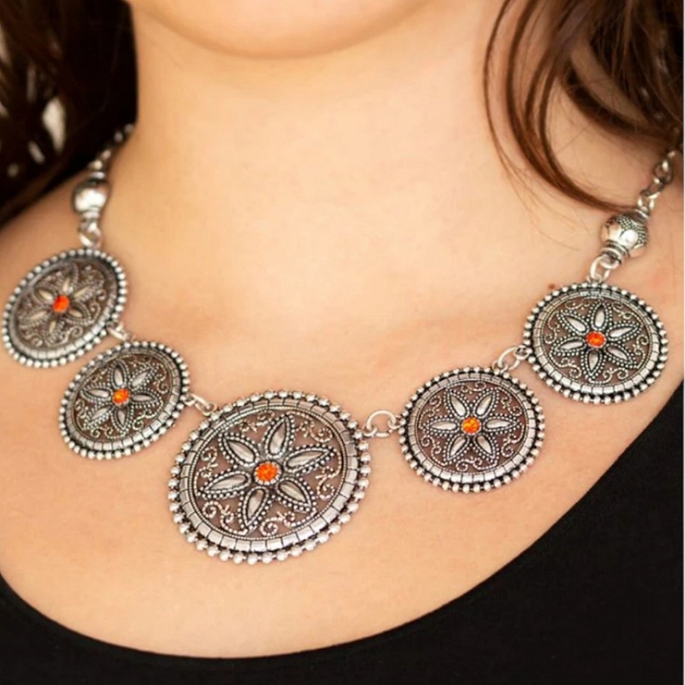 Written In The Star Lilies Necklace & Earrings Combo Rhinestone Whimsical